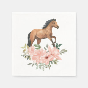 Pink Floral Horse Birthday Party Napkin
