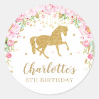 Pink Floral Horse Birthday Party Thank You Favour