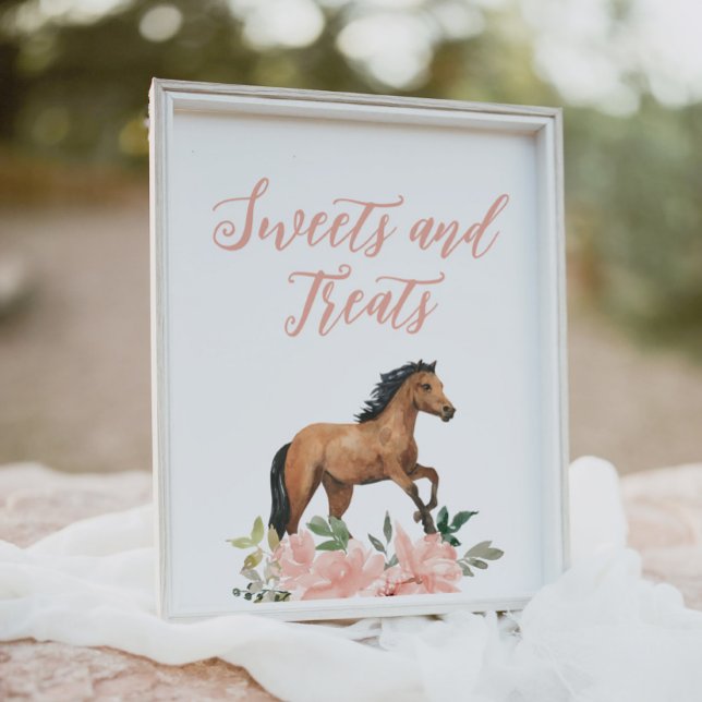 Pink Floral Horse Birthday Sweets and Treats Sign (Creator Uploaded)