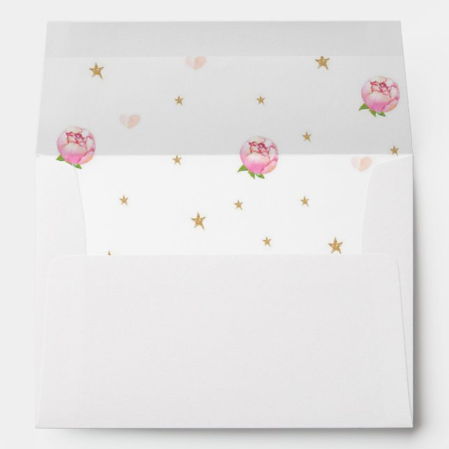 Pink Floral Horse Gold Glitter Birthday Envelope (Back (Bottom))