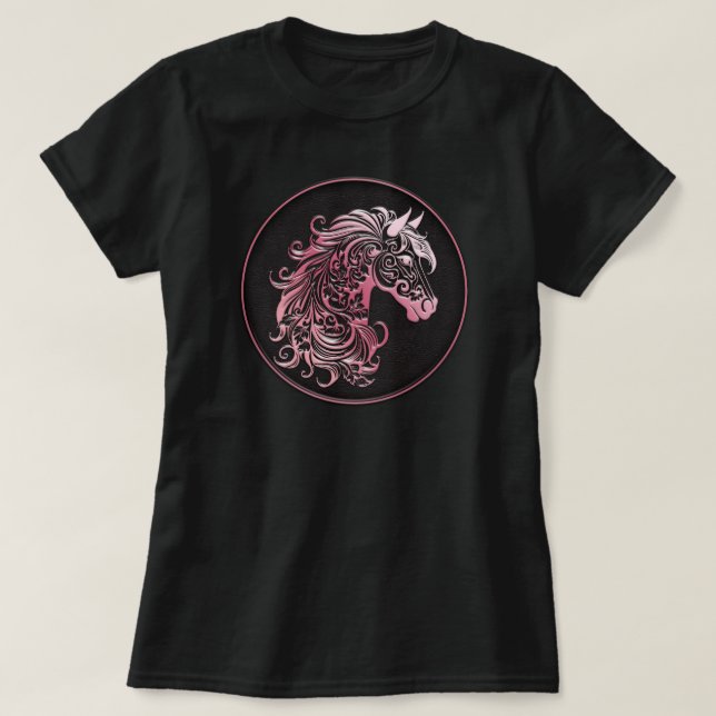Pink floral horse head leather embossed cowgirl T-Shirt (Design Front)