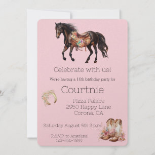 Pink Floral Horse Western Cowgirl Birthday Invitation