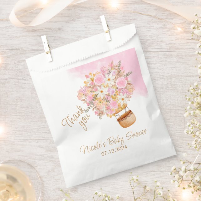  Pink Floral Hot Air Balloon Baby Shower  Favour Bags (Clipped)