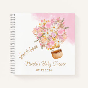  Pink Floral Hot Air Balloon Baby Shower  Notebook