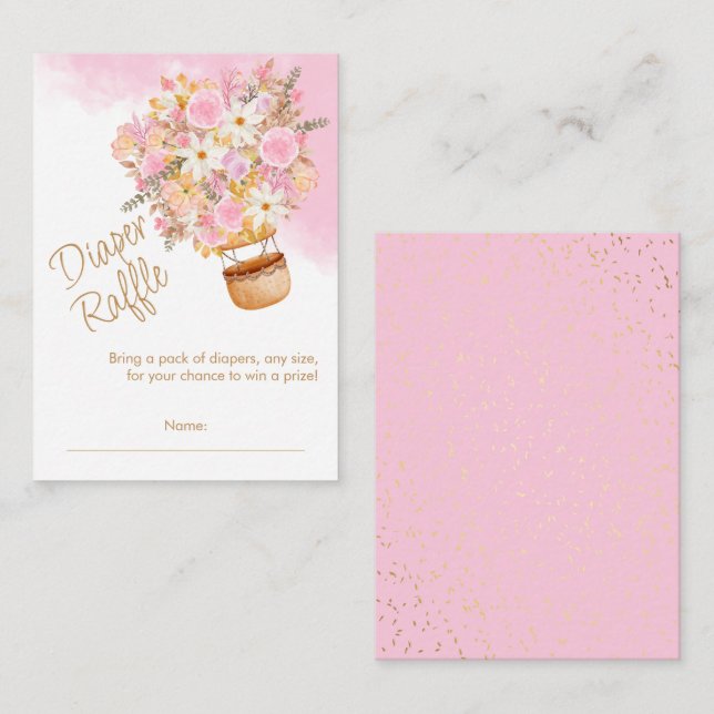 Pink Floral Hot Air Balloon Diaper Raffle Enclosure Card (Front/Back)