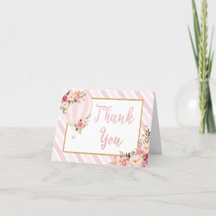 Pink Floral Hot Air Balloon Thank You Card