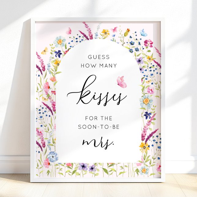 Pink Floral How Many Kisses Bridal Shower Game Poster (Creator Uploaded)