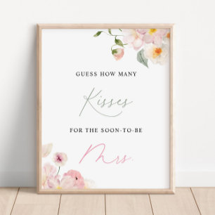 Pink Floral How Many Kisses Bridal Shower Poster
