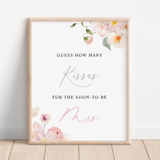 Pink Floral How Many Kisses Bridal Shower Poster (Creator Uploaded)
