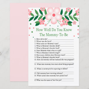 Pink Floral How well do you know baby shower game