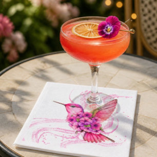 Pink Floral Hummingbird Paper Napkin