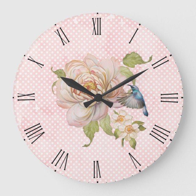 Pink Floral & Hummingbird Wall Clock (Front)