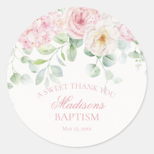 Pink Floral Hydrangea Bloom Baptism Circle Classic Round Sticker