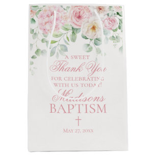 Pink Floral Hydrangea Botanical Baptism Favour Medium Gift Bag
