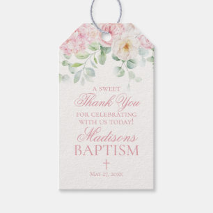 Pink Floral Hydrangea Botanical Baptism Favours Gift Tags
