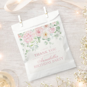 Pink Floral Hydrangea Botanical Birthday Dessert Favour Bags