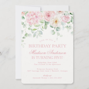 Pink Floral Hydrangea Botanical Birthday Party Invitation