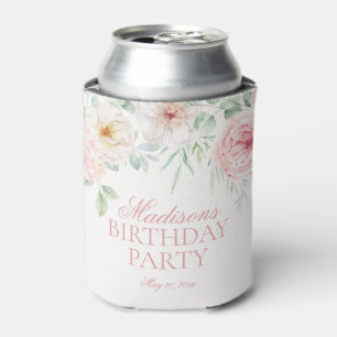 Pink Floral Hydrangea Botanical Blooms Birthday Can Cooler