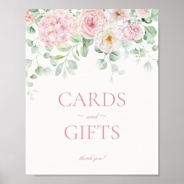 Pink Floral Hydrangea Botanical Cards & Gifts Sign (Front)