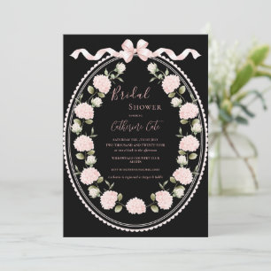 Pink Floral Hydrangea Elegant Black Bridal Shower Invitation