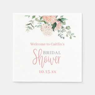 Pink Floral Hydrangea Eucalyptus Bridal Shower Napkin