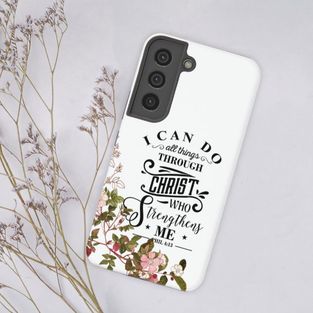 Pink Floral I Can Do All Things Through Christ Samsung Galaxy S22 Case (Creator Uploaded)