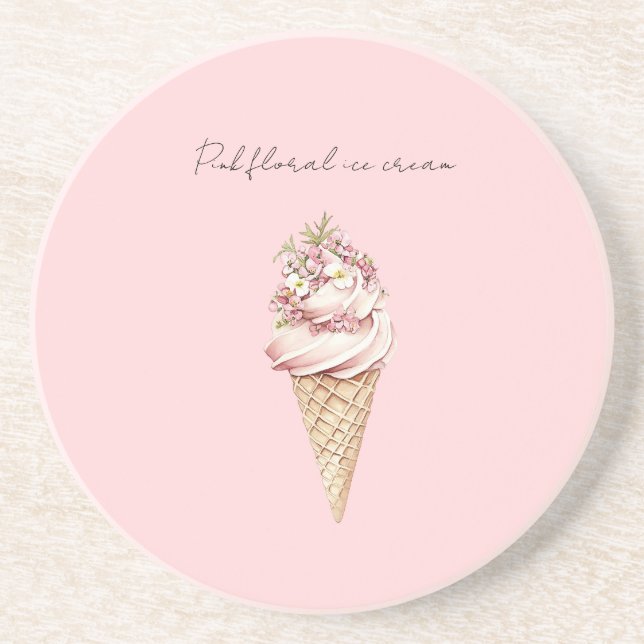 Pink Floral Ice Cream Cone Coaster (Front)