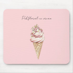 Pink Floral Ice Cream Cone Mouse Mat