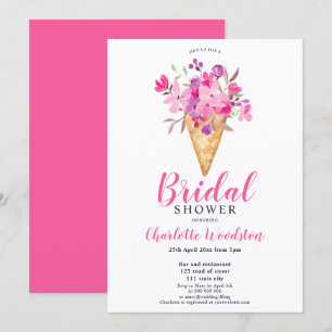 Pink Floral ice cream watercolor bridal shower Invitation