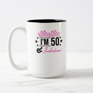 pink floral im 70 years old and fabulous Two-Tone coffee mug