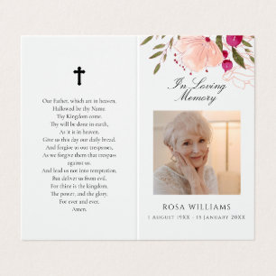 Pink Floral In Loving Memory Funeral Prayer Card