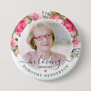 Pink Floral In Loving Memory Photo Memorial 7.5 Cm Round Badge