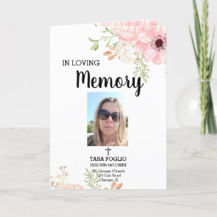 Pink Floral In loving memory program funeral Programme
