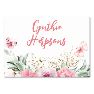 Pink Floral Individual Guest Names Table Card