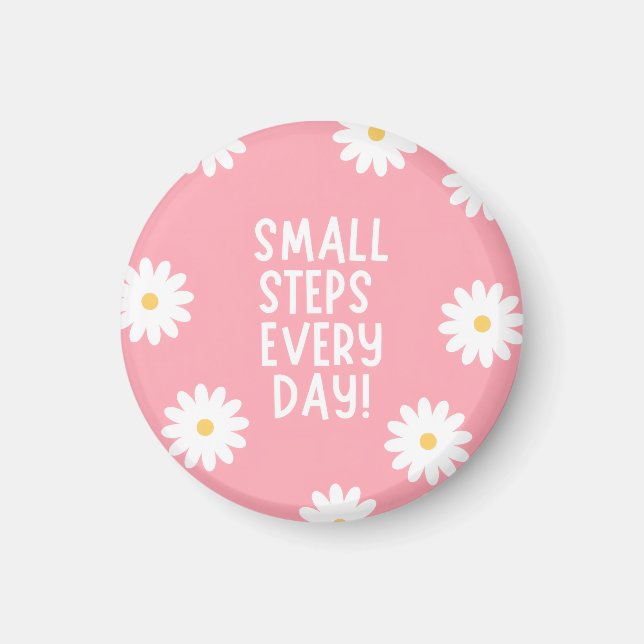 Pink Floral Inspiration – Small Steps Every Day Magnet (Front)