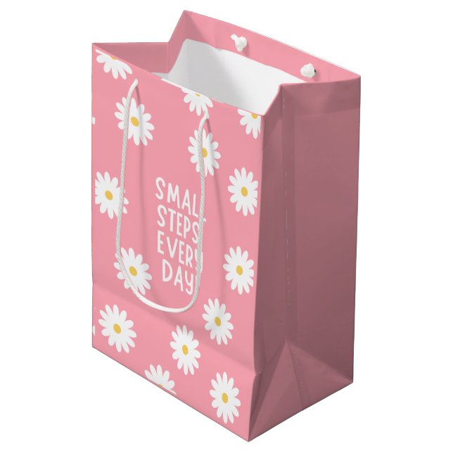 Pink Floral Inspiration – Small Steps Every Day Medium Gift Bag (Front Angled)