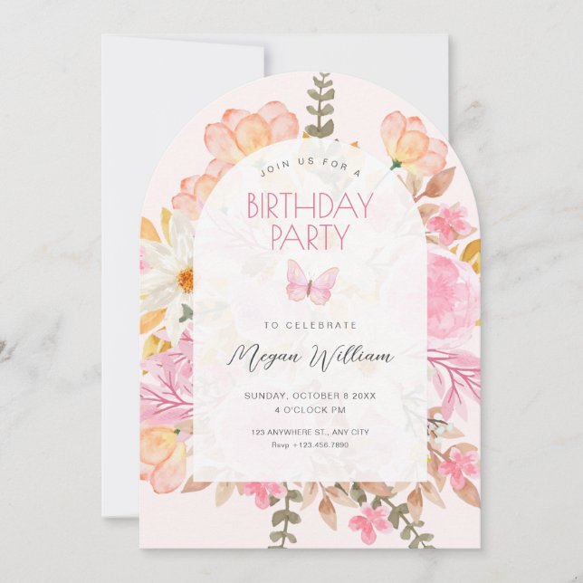 Pink floral  invitation (Front)