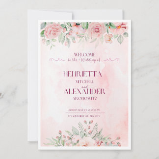 Pink floral Invitation Template, Editable Invite
