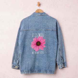 Pink Floral It Is Well With My Soul Inspirational Denim Jacket