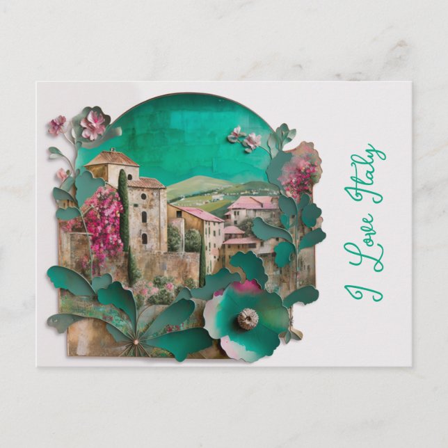 Pink Floral Italy Postcard (Front)