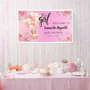 Pink Floral It's a Girl Baby Shower Banner
