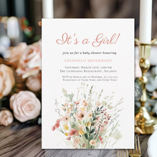 Pink Floral It's a Girl Baby Shower Invitation