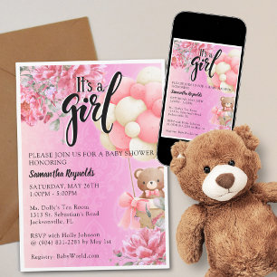 Pink Floral It's a Girl Baby Shower Invitation