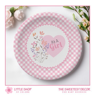 Pink Floral It's a Girl Baby Shower Paper Plate