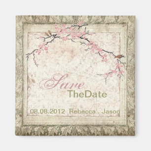 pink floral japanese cherry blossom spring wedding magnet