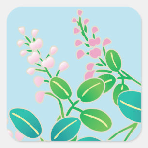 Pink Floral Japanese Kimono Pattern Square Sticker