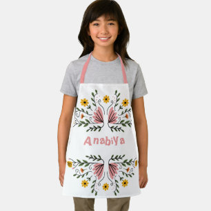Pink floral Kids name stylish Apron