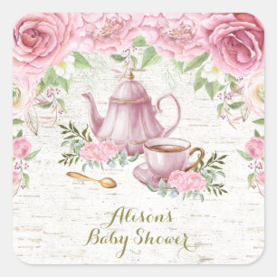 Pink Floral Kitchen Tea Thank You Sticker Favours