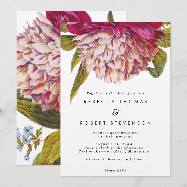 pink floral kraft vintage boho wedding invitation (Front/Back)