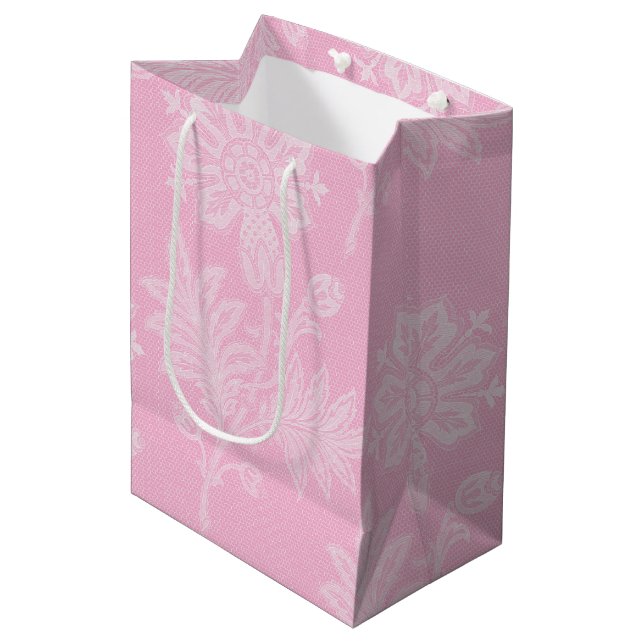 Pink Floral Lace Bridal Shower Medium Gift Bag (Front Angled)
